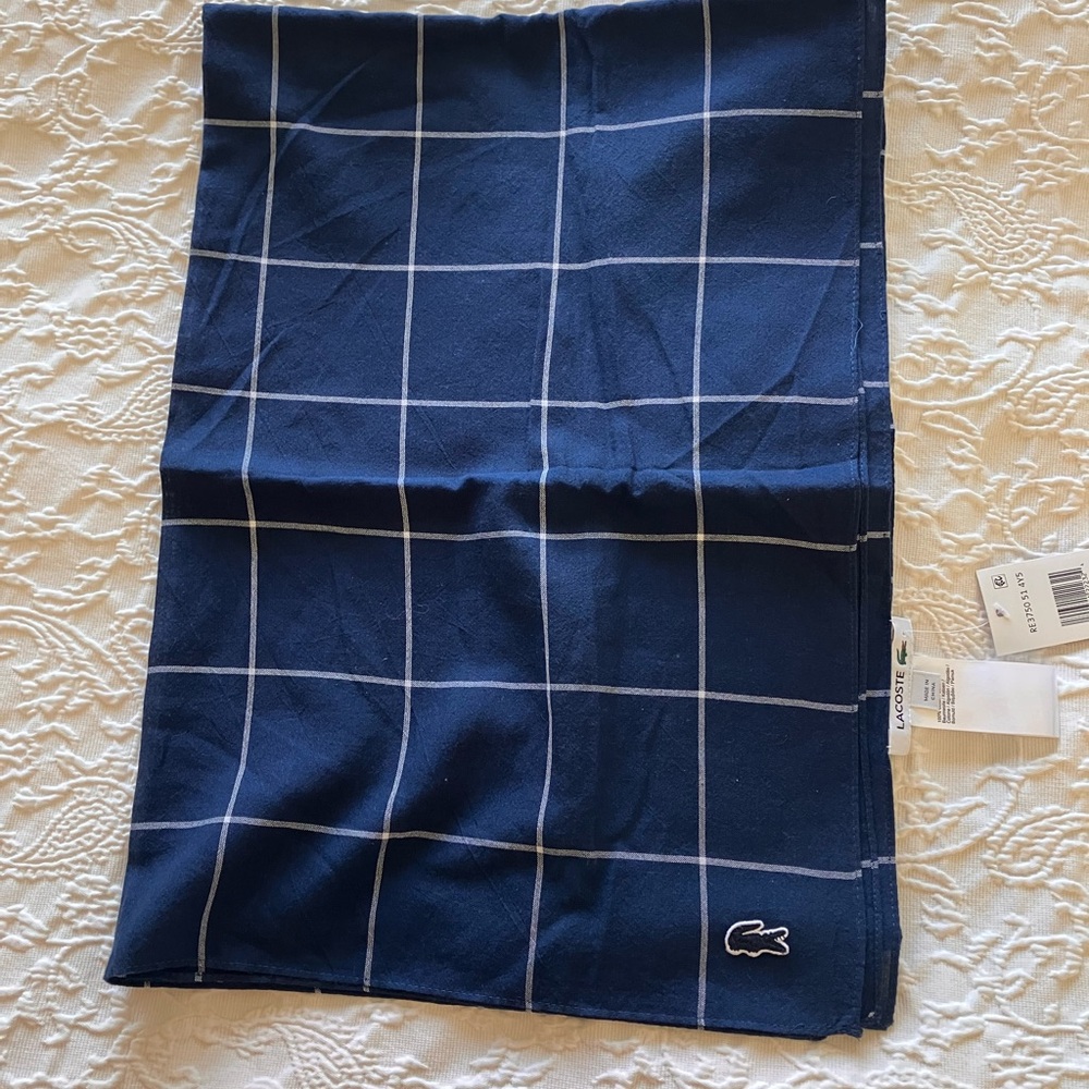 Lacoste Navy Blue Checkered Scarf NWT